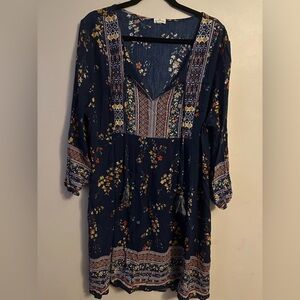 Bohemian Navy Floral Long Sleeve Dress